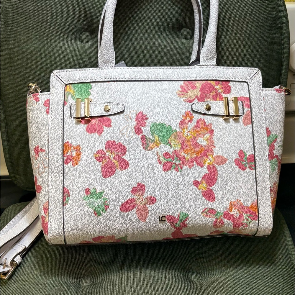 Liz Claiborne Satchel pink Floral handbag crossbody purse shoulder bag - Picture 6 of 16